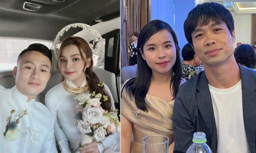 Đám cưới tiền vệ Võ Huy Toàn: Công Phượng và vợ tiểu thư hiếm hoi đi tiệc chung, thủ môn Bùi Tiến Dũng lái xe hoa 