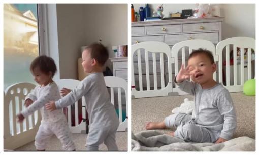 Khoảnh khắc vừa ngủ dậy đã 'say hi' rồi rượt đuổi siêu vui nhộn của Lisa - Leon nhà Hà Hồ khiến fan tan chảy