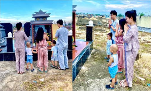 MC Thành Trung lần đầu tiên đưa 3 con về thăm quê nội, viếng mộ ông bà