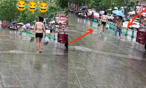 Người phụ nữ thản nhiên mặc áo ngực đi chợ vì vừa ngủ dậy quên mang áo ngoài