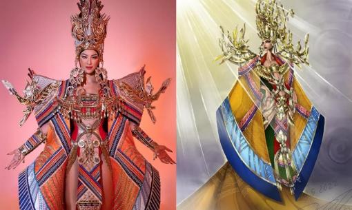 Á hậu Kim Duyên chính thức công bố quốc phục siêu đỉnh, nhưng so với bản vẽ trước đó mới thấy khác xa 