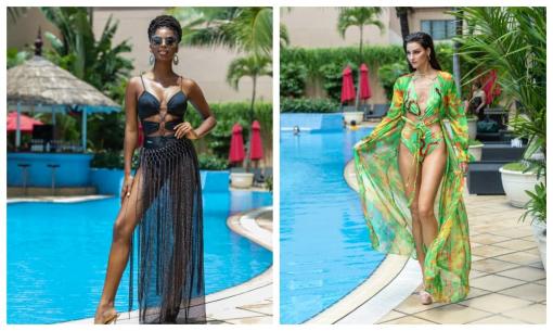 Hoa hậu đẹp nhất thế giới 2020 đọ vẻ gợi cảm với Miss Earth 2021 trong áo tắm hoạ tiết nhiệt đới 