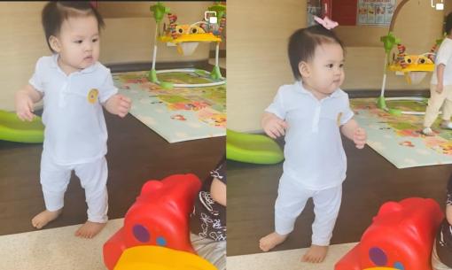 Vy Oanh lầy lội gọi con gái cưng là 'trưởng ban dọn dẹp', nhóc tì cũng thể hiện rõ tính cách năng động qua loạt cử chỉ 