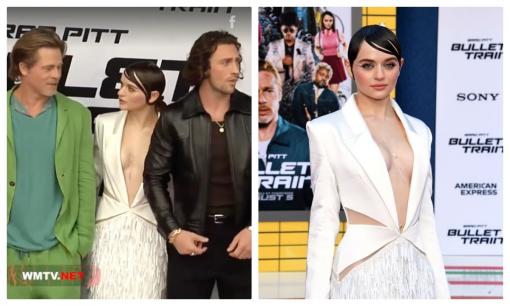 Ngôi sao Bullet Train -  Joey King diện đầm hở ngực siêu bạo của NTK Công Trí tỏa sáng trên thảm đỏ cùng Brad Pitt
