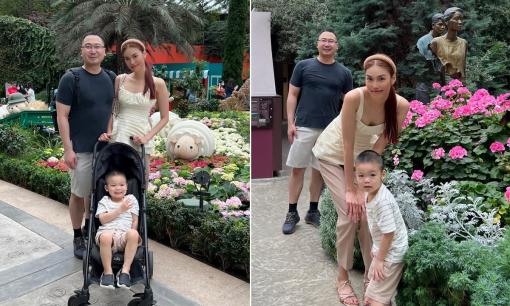 Vợ chồng Lan Khuê đưa con trai đi du lịch Singapore