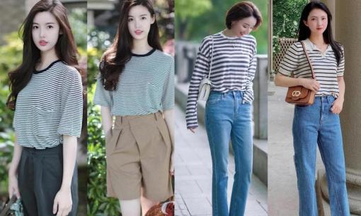 Áo kẻ sọc với quần jean được ưa chuộng năm nay, là mốt cả trong và ngoài nước 