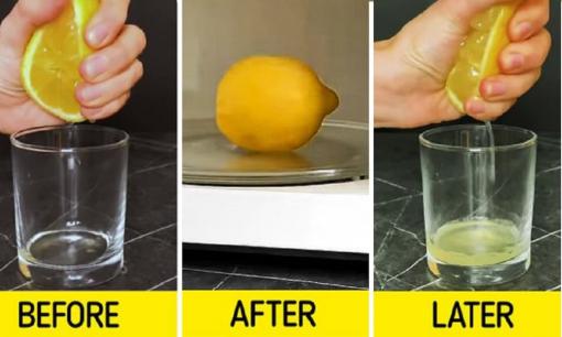 Đừng bổ đôi quả chanh để vắt nước nữa, cho chanh vào lò vi sóng và quay khoảng 20 giây, cách này vắt nhiều nước gấp đôi