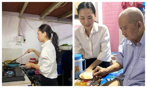 Hoa hậu Mai Phương đến thăm NS Mạc Can, còn chăm sóc giúp đỡ theo cách giản dị nhưng ấm áp