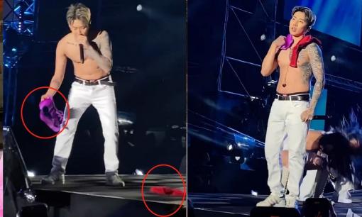 Nam idol nổi tiếng Kpop gây tranh cãi khi nhặt 'áo lót' fan cuồng ném lên sân khấu để vắt lên vai