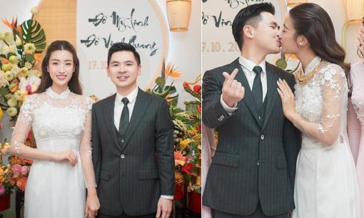 Lễ ăn hỏi của Hoa hậu Đỗ Mỹ Linh và thiếu gia Đỗ Vinh Quang: Cô dâu chú rể 'khóa môi' ngọt ngào