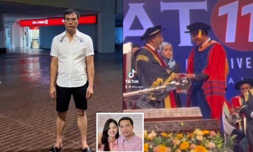 Á hậu Thanh Tú hé lộ khoảnh khắc chồng đại gia nhận bằng Tiến sĩ