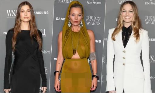 Siêu mẫu huyền thoại Kate Moss lộ nội y, Hailey Bieber kín như bưng trên thảm đỏ Lễ trao giải WSJ Innovator 2022
