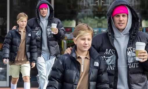Justin Bieber dành thời gian hiếm hoi bên cạnh em trai 12 tuổi, Jaxon trông cao gần bằng anh