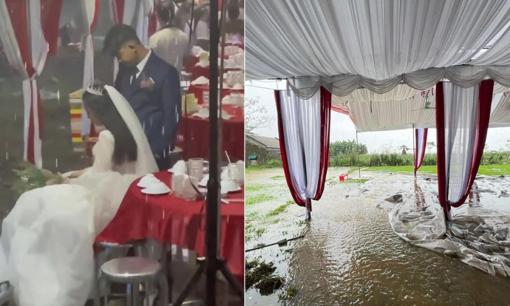Cô dâu tổ chức đám cưới đúng ngày mưa gió, lẳng lặng ngồi một góc khóc vì khách mời vắng hoe