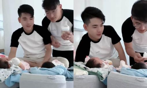 Hà Trí Quang - Thanh Đoàn khoe khoảnh khắc thỏ thẻ cùng cặp song sinh, lần đầu chăm con nhưng rất điêu luyện