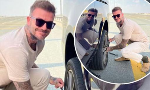 David Beckham ngồi sửa xe giữa đường trước trận chung kết World Cup ở Qatar