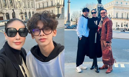 Hà Kiều Anh cùng chồng doanh nhân sang thăm con trai, nhóc tỳ cao lớn khiến mẹ Hoa hậu phải 'kiễng chân' 