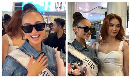 Lan Khuê ra đón top 3 Miss Universe 2022, nhan sắc nàng hậu Việt Nam 'cân' luôn quốc tế
