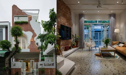 Thiết kế nhà 3 tầng độc đáo với những mảng tường gạch làm điểm nhấn