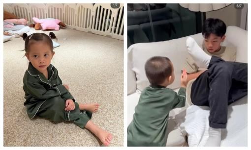 Leon đút ổi cho anh hai Subeo cực ngọt ngào, Lisa bắt chước ba Kim Lý cực hài