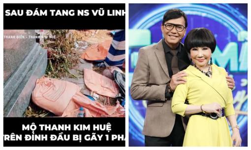 Mộ cố NS Thanh Kim Huệ bị giẫm đạp hư hại, gẫy một phần đầu bia mộ sau đám tang cố NSƯT Vũ Linh