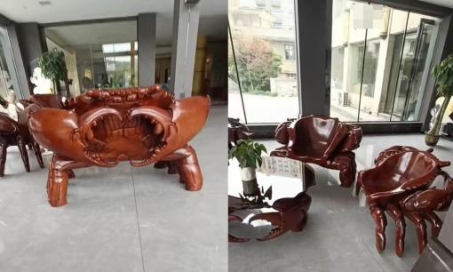 Bộ ghế gỗ cực chất hình con cua độc đáo, dân mạng trêu: 'Gia chủ chắc ngang như cua'