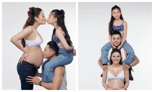 Ở tháng cuối thai kì, Phương Trinh Jolie vẫn diện đồ hở bạo chụp ảnh gia đình