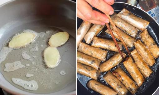 Cho vào chảo vài lát gừng khi rán nem, bạn sẽ được thưởng thức món nem giòn ngon, lạ miệng chưa từng thấy