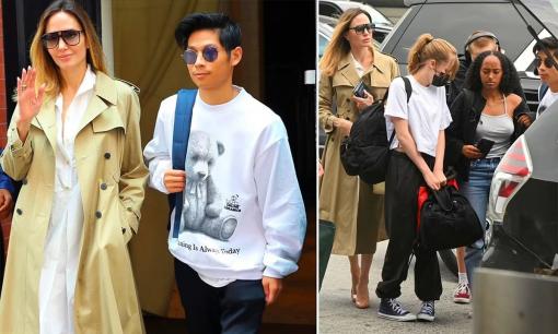Angelina Jolie xuất hiện quyến rũ khi đi chơi cùng các con, Pax Thiên ra dáng anh trai đầy trách nhiệm
