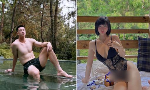 Đi nghỉ dưỡng cùng chồng, vợ hot girl của tiền vệ Huy Hùng mặc nội y ren, khoe body cực 'khét'