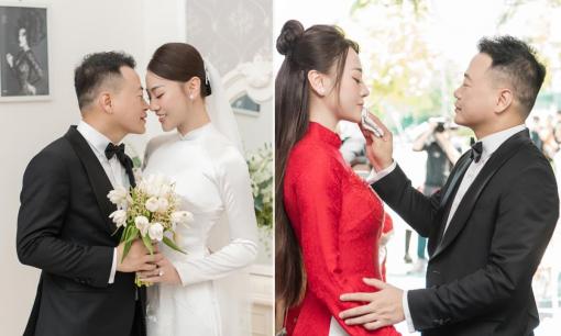 Lễ ăn hỏi của diễn viên Phương Oanh: Shark Bình đón vợ bằng xe sang, cô dâu chú rể liên tục nhìn nhau đắm đuối