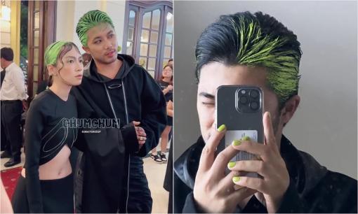 Con rể Xuân Hinh lại gây sốt với tóc xanh nõn chuối, sơn móng tay, diện váy và đi giày cao gót dự show thời trang