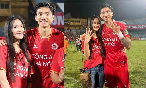 Doãn Hải My xuống sân chia vui cùng Đoàn Văn Hậu trong ngày bạn trai vô địch V-League 2023