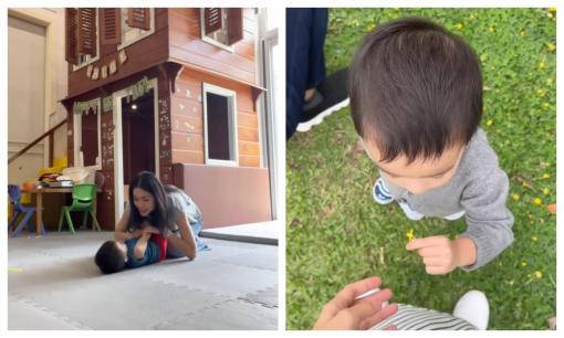 Hà Tăng hiếm hoi khoe clip đủ 3 con, quý tử út còn được quay cận mặt lộ nét tuấn tú