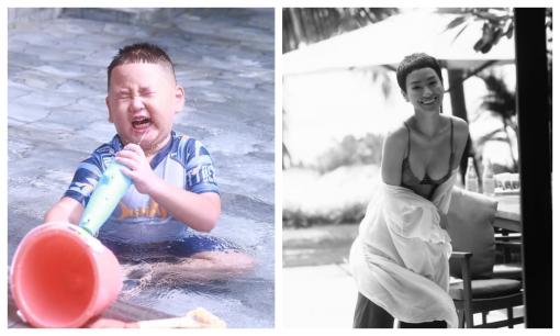 Hai trạng thái đi bơi của mẹ con Trà My Idol: Mẹ nóng bỏng hết nấc, con tấu hài hết cỡ