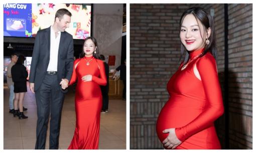 Lan Phương cực quyến rũ vác bụng bầu 6 tháng đi thảm đỏ, chồng Tây làm điều xúc động này cho vợ