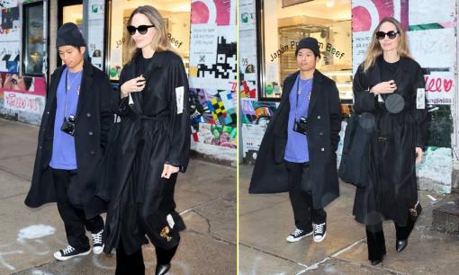 Angelina Jolie tươi rói diện áo khoác sang chảnh dạo phố cùng con trai nuôi gốc Việt Pax Thiên 