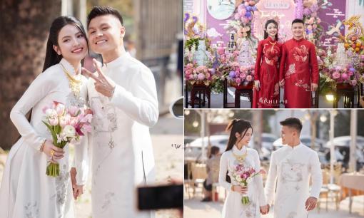 Chùm ảnh nét căng, đẹp ngất ngây của chú rể Quang Hải và cô dâu Chu Thanh Huyền trong đám hỏi