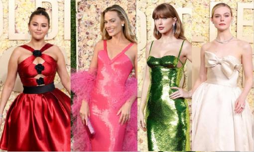 Thảm đỏ Quả cầu vàng 2024: Taylor Swift gợi cảm với váy hai dây, Selena Gomez 'o ép' vòng một chật ních
