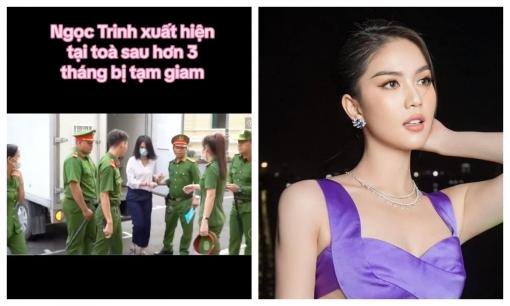 Hình ảnh Ngọc Trinh tại phiên toà xét xử, cúi đầu u buồn