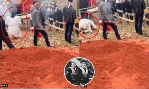 Hình ảnh thủ môn Bùi Tiến Dũng đi chân đất, quỳ gối tiễn biệt bố lần cuối gây xót xa