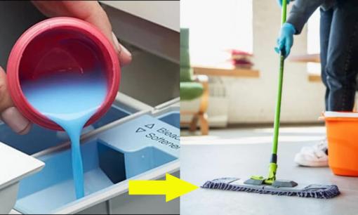 Lau sàn nhà bằng nước xả quần áo chắc chắn sẽ khiến bạn bất ngờ, công dụng làm sạch tăng lên gấp bội, thử ngay nhé!