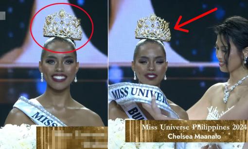 Độc lạ Miss Universe Philippines 2024: Tân Hoa hậu đội vương miện chênh vênh như sắp rơi khỏi đầu