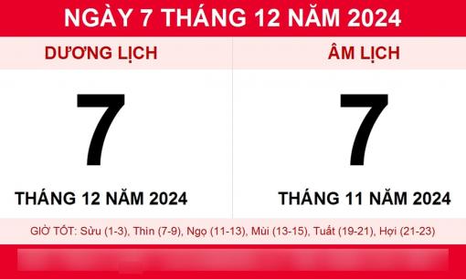 Ngày 7 tháng 12 năm 2024 là ngày tốt hay xấu? Tất tần tật về giờ tốt - xấu, tuổi xung - hợp, điều kiêng kỵ và điều nên làm