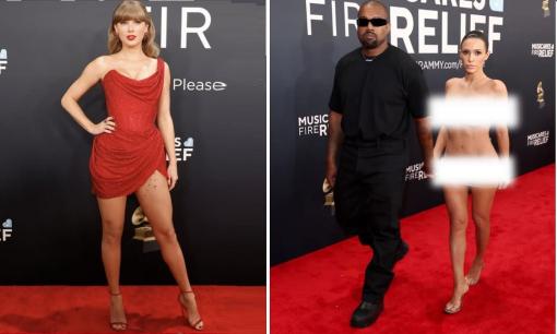 Thảm đỏ Grammy 2025: Vợ chồng Kanye West bị đuổi khỏi thảm đỏ, Taylor Swift khoe vóc dáng gợi cảm