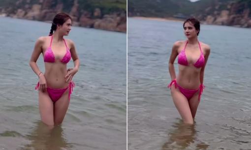 Em gái Công Vinh khoe ba vòng nóng bỏng với bikini hai mảnh nhỏ xíu