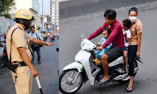 Chồng có được phép dùng xe máy chở vợ và hai con nhỏ (đều dưới 6 tuổi) hay không?