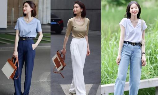 Đây là trang phục mùa hè dành cho các cô gái trên 40, áo ngắn tay + quần ống rộng, giảm tuổi, không giả vờ trẻ trung và thời trang