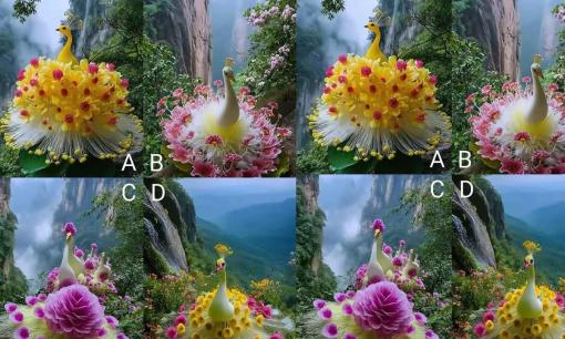 Trắc nghiệm tâm lý; Trong bốn bức tranh con công, bạn thấy bức nào đẹp hơn? Bạn sẽ trở nên giàu có ở giai đoạn nào? 