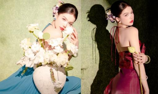 Diện áo yếm khoe vai trần gợi cảm, Ngọc Trinh khiến người xem không thể rời mắt